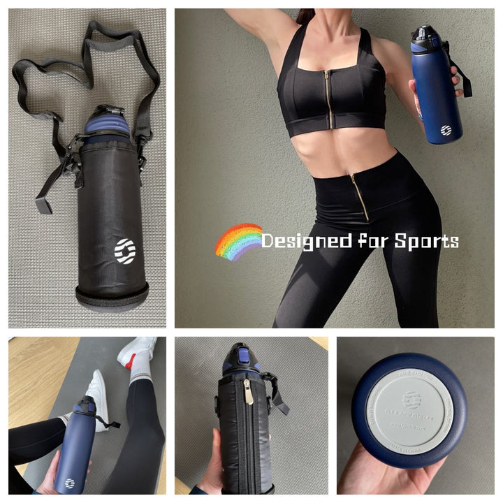 1000ml stainless steel thermos water bottle with carrying bag, carbonated water bottle, black 