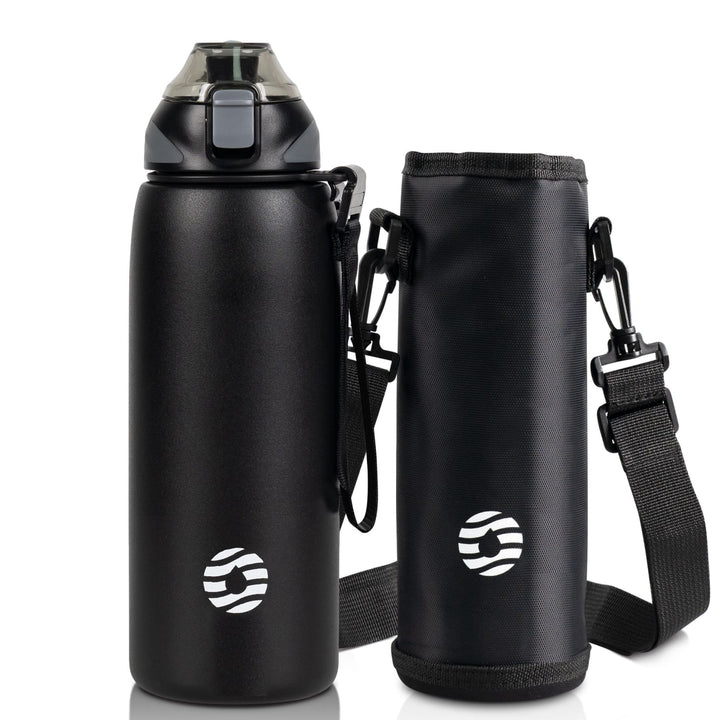 1000ml stainless steel thermos water bottle with carrying bag, carbonated water bottle, black 