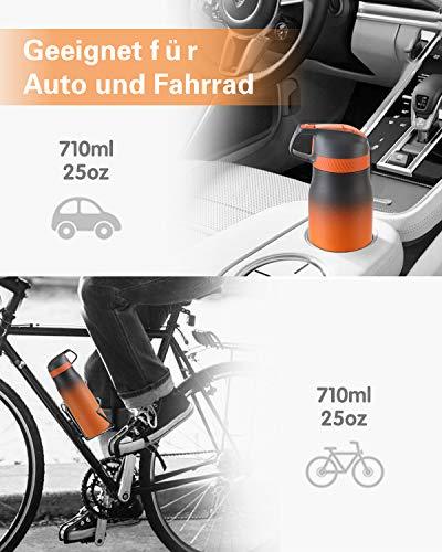 Bouteille d'eau isotherme en acier inoxydable de 710 ml avec paille, noir et orange