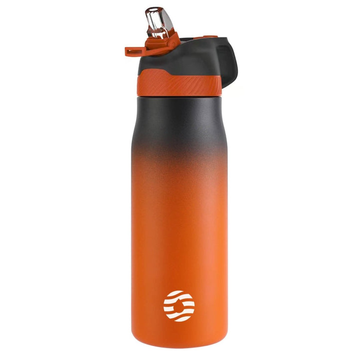 Bouteille d'eau isotherme en acier inoxydable de 710 ml avec paille, noir et orange