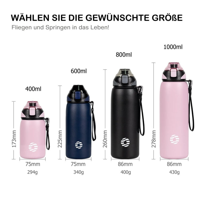 1000ml stainless steel thermos water bottle with carrying bag, carbonated water bottle, black 