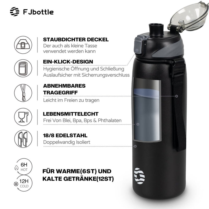 1000ml stainless steel thermos water bottle with carrying bag, carbonated water bottle, black 