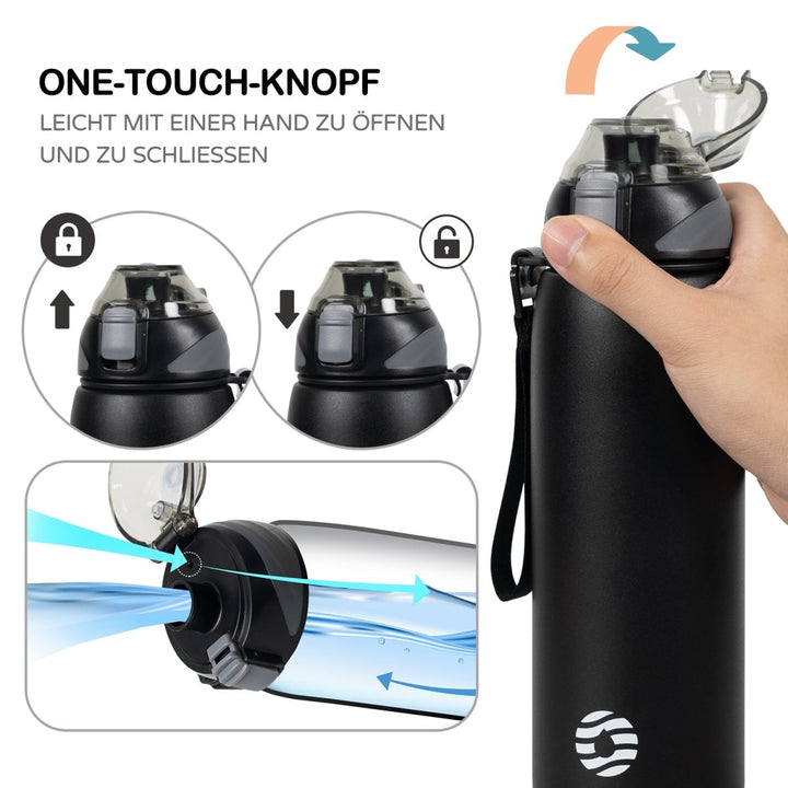 1000ml stainless steel thermos water bottle with carrying bag, carbonated water bottle, black 