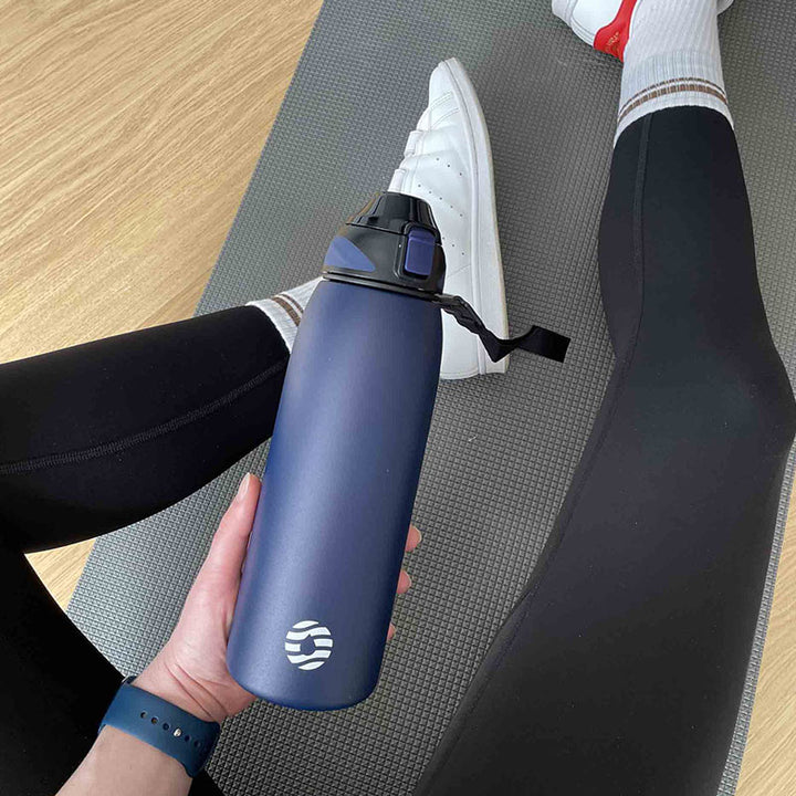 800ml stainless steel thermos water bottle with carrying bag, carbonated drink bottle, blue