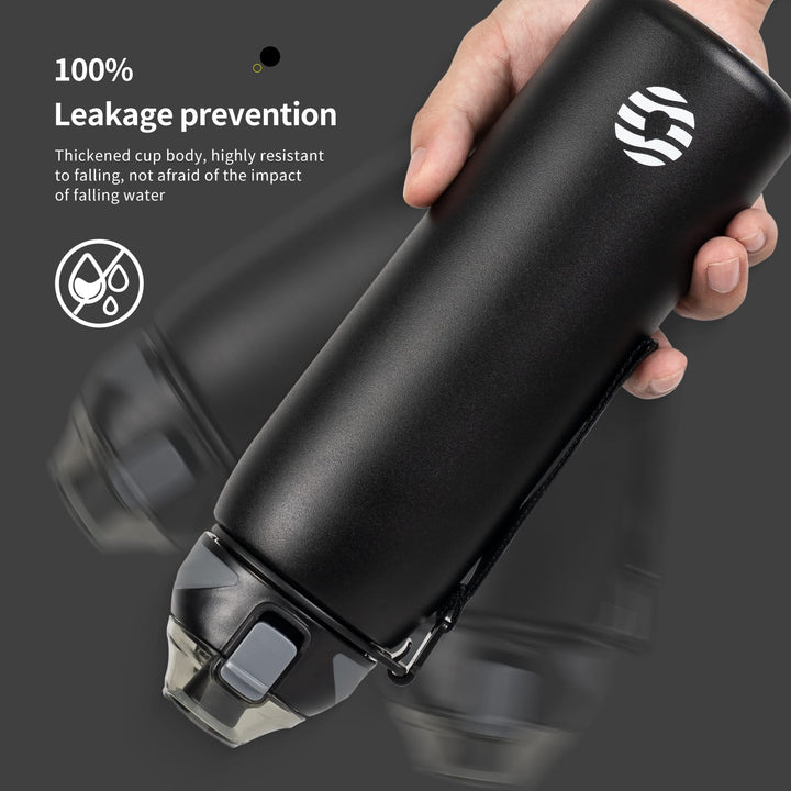1000ml stainless steel thermos water bottle with carrying bag, carbonated water bottle, black 